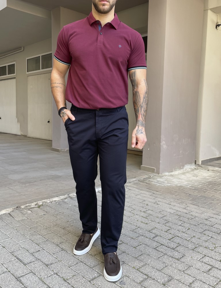 Ανδρικό μπλε παντελόνι καπαρντίνα Chinos BO2909N φωτογραφία